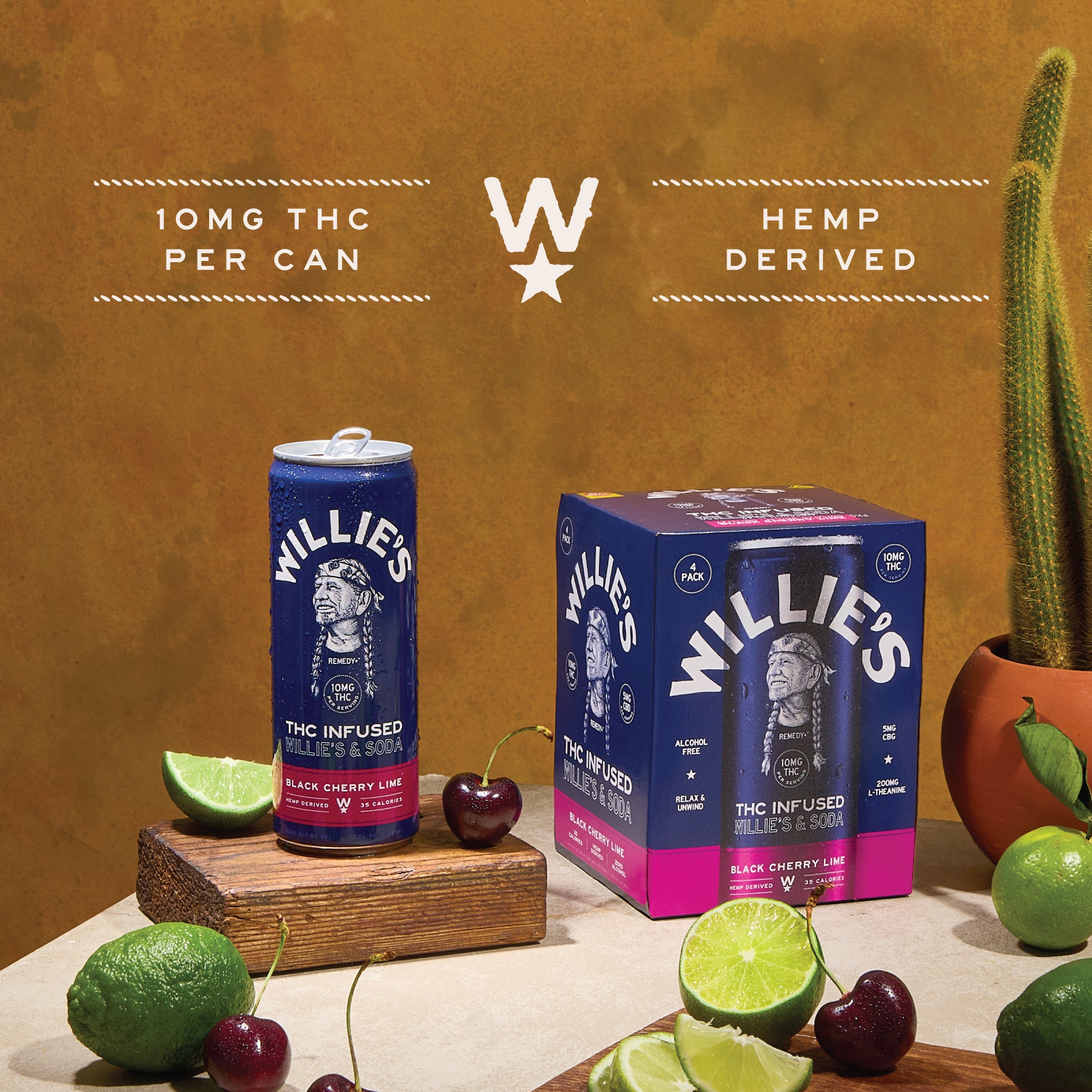 Willie's Remedy+ 10mg Black Cherry Lime THC Infused Seltzer