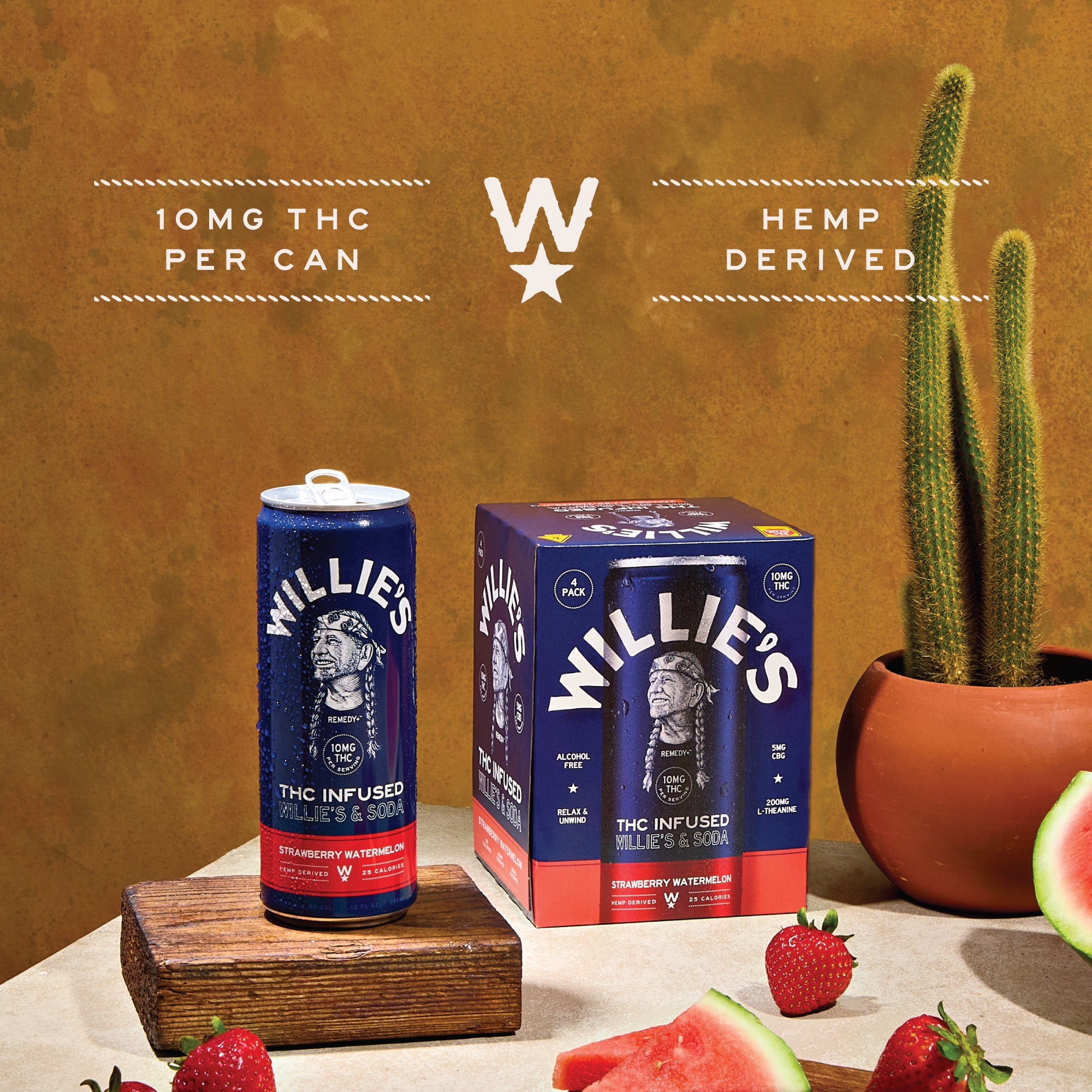 Willie's Remedy+ 10mg Strawberry Watermelon THC Infused Seltzer