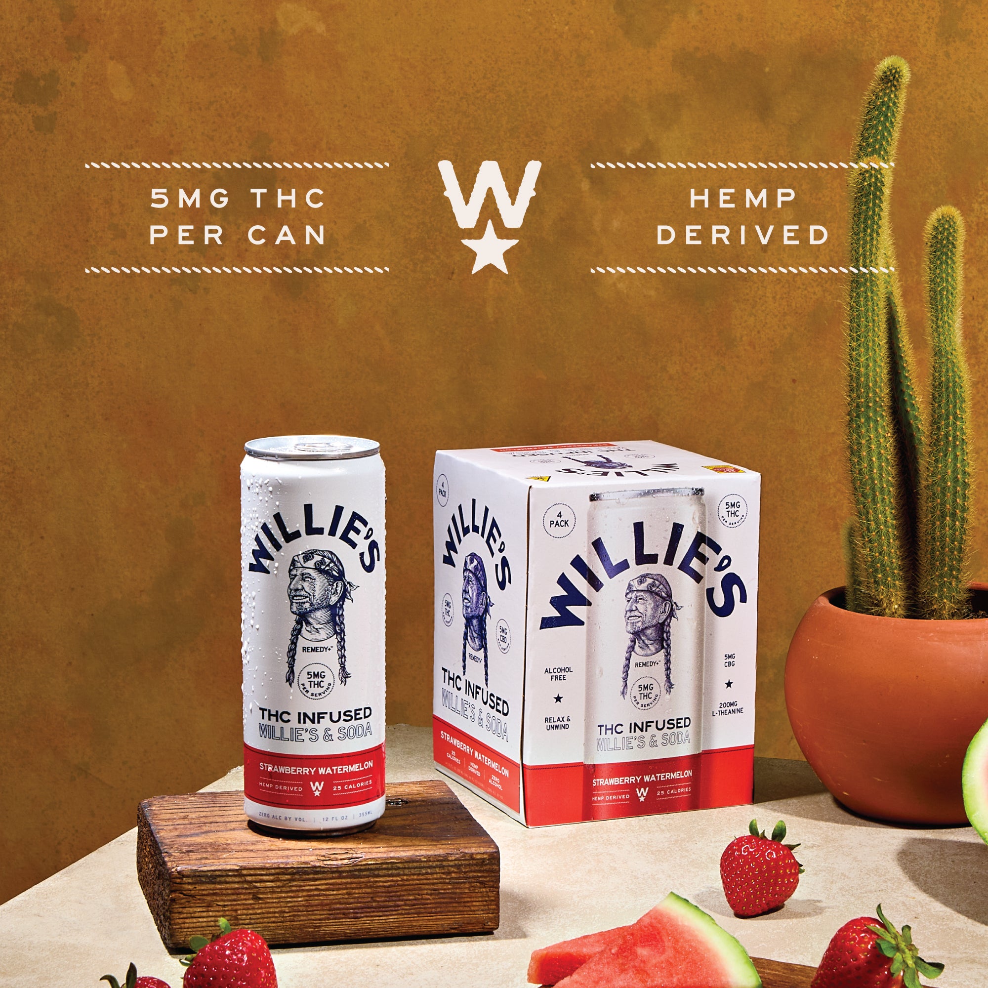 Willie's Remedy+ 5mg Strawberry Watermelon THC Infused Seltzer