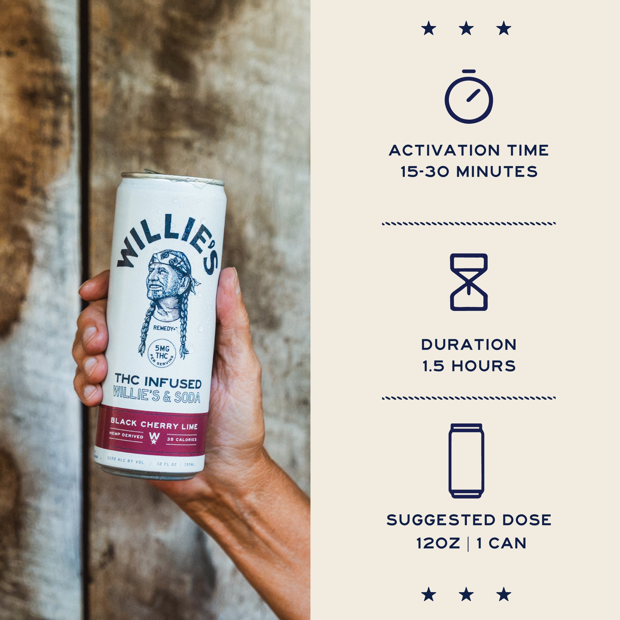 Willie's Remedy+ 5mg Black Cherry Lime THC Infused Seltzer