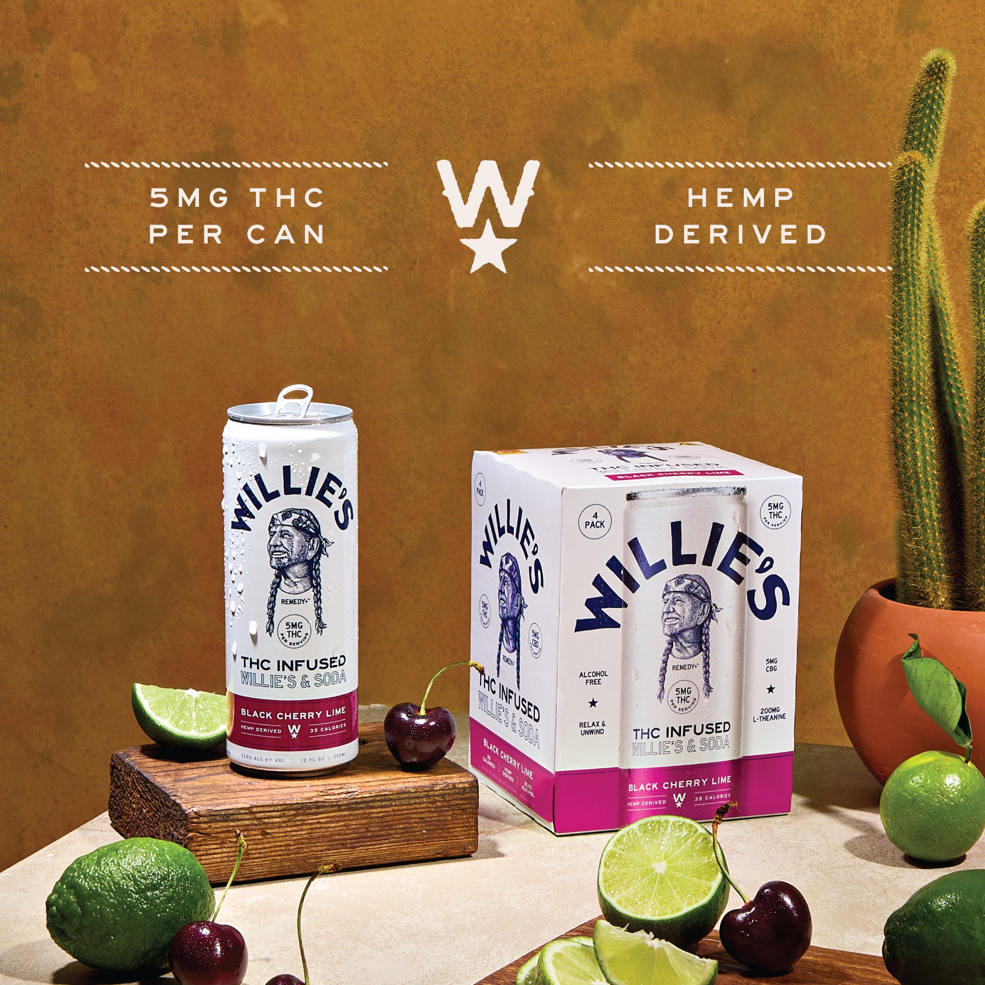 Willie's Remedy+ 5mg Black Cherry Lime THC Infused Seltzer