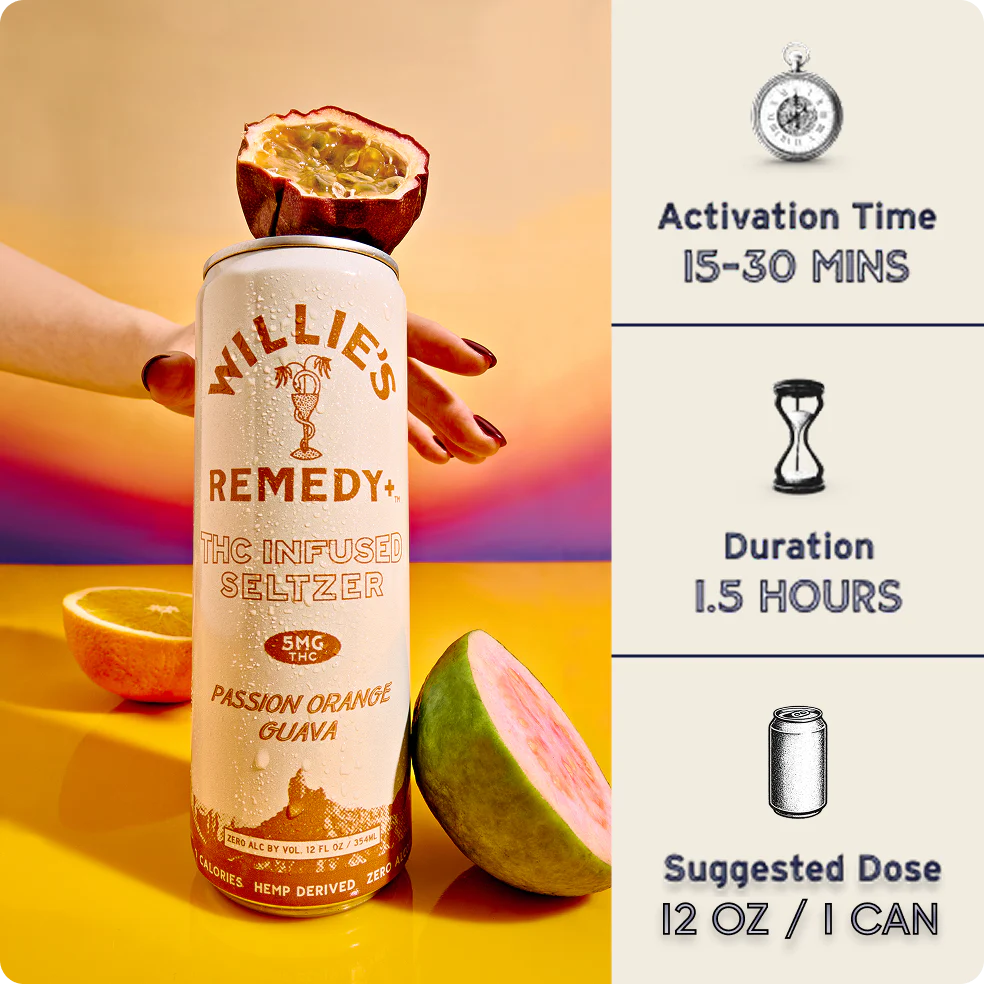 Willie's Remedy+ 5mg Passion Orange Guava THC Infused Seltzer (24-pack)