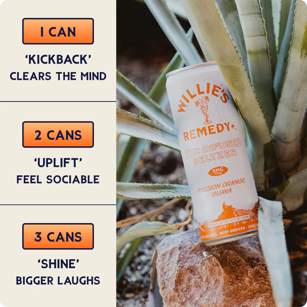 Willie's Remedy+ 5mg Passion Orange Guava THC Infused Seltzer (24-pack)