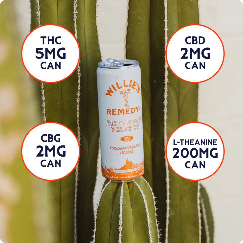 Willie's Remedy+ 5mg Passion Orange Guava THC Infused Seltzer (24-pack)