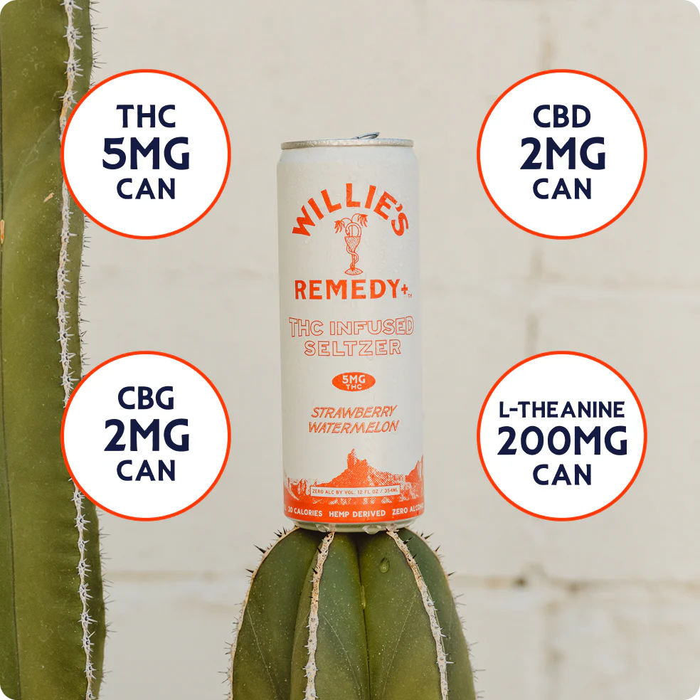 Willie's Remedy+ 5mg Strawberry Watermelon THC Infused Seltzer (12-pack)