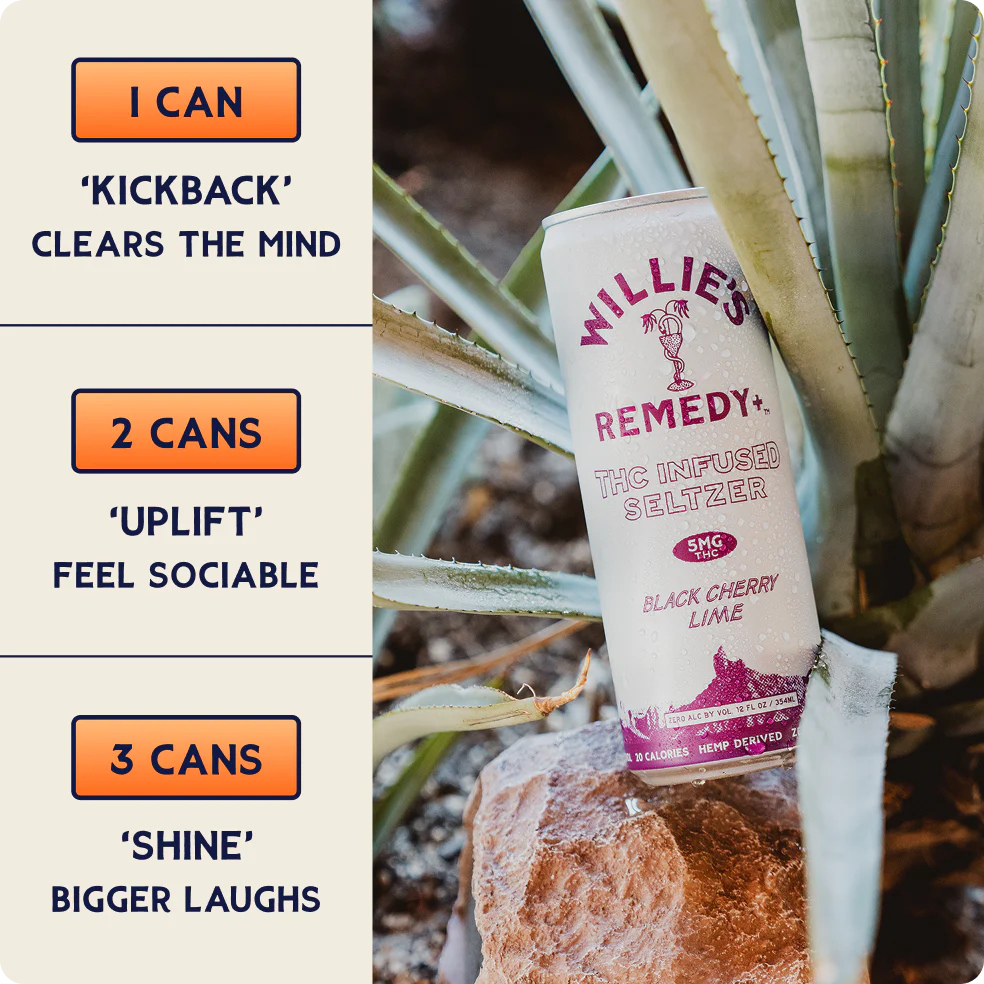 Willie's Remedy+ 5mg Black Cherry Lime THC Infused Seltzer (24-pack)