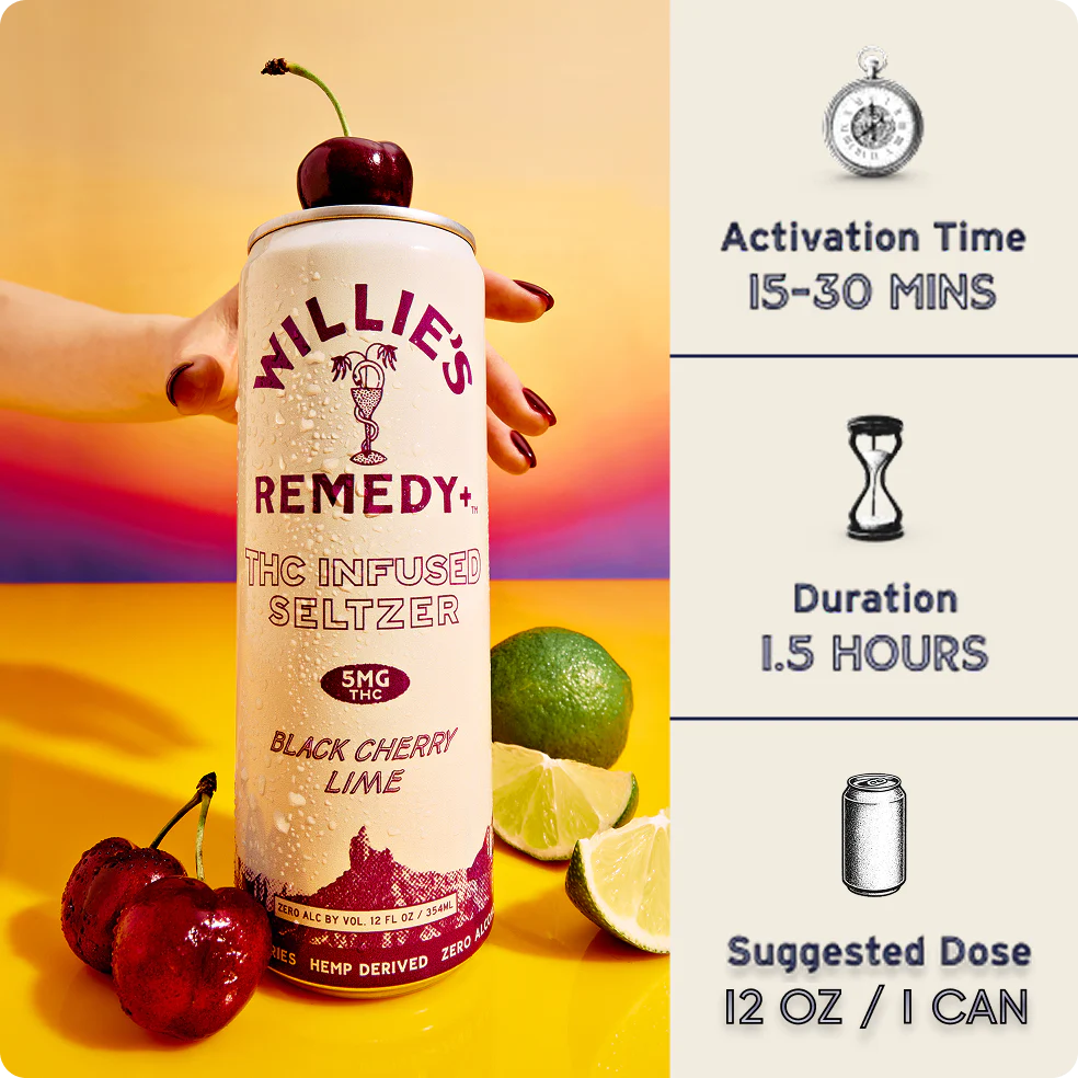 Willie's Remedy+ 5mg Black Cherry Lime THC Infused Seltzer (24-pack)
