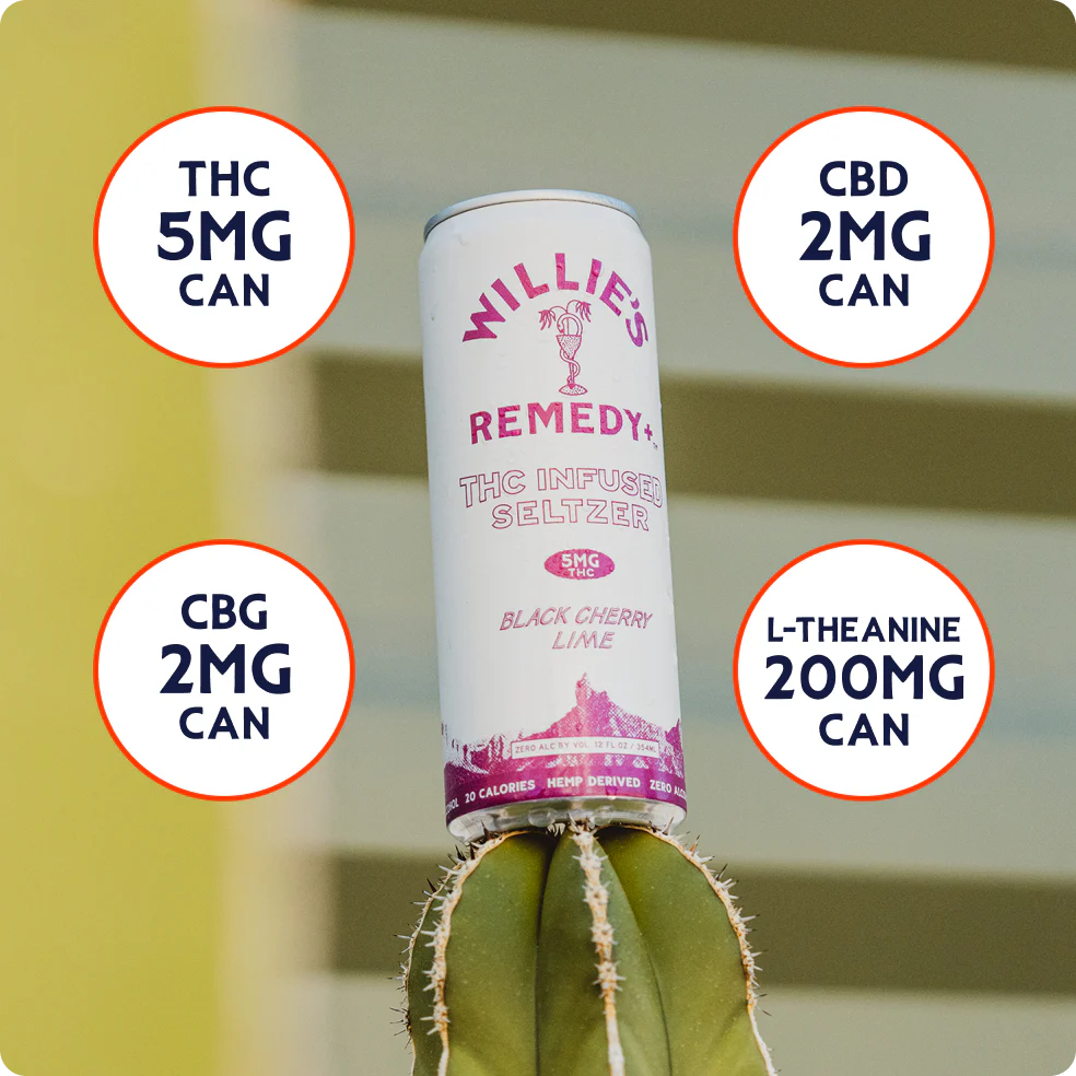 Willie's Remedy+ 5mg Black Cherry Lime THC Infused Seltzer (24-pack)