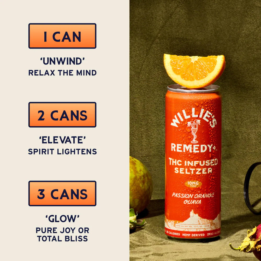 Willie's Remedy+ 10mg Passion Orange Guava THC Infused Seltzer (8-pack)