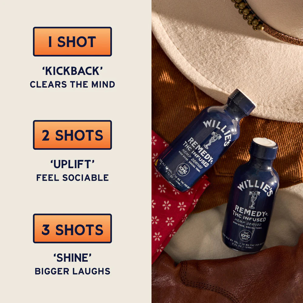 Willie's Remedy+ 10mg THC Infused Social Tonic (50mL shots) 24-pack